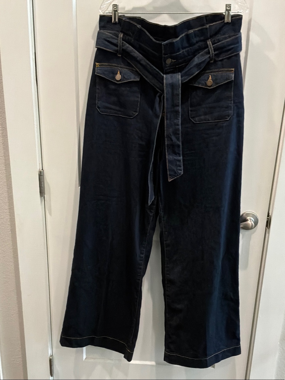 Boden 10R High-Waist Pleated WBelt Wide-Leg Women's Jeans Dark Navy Designer